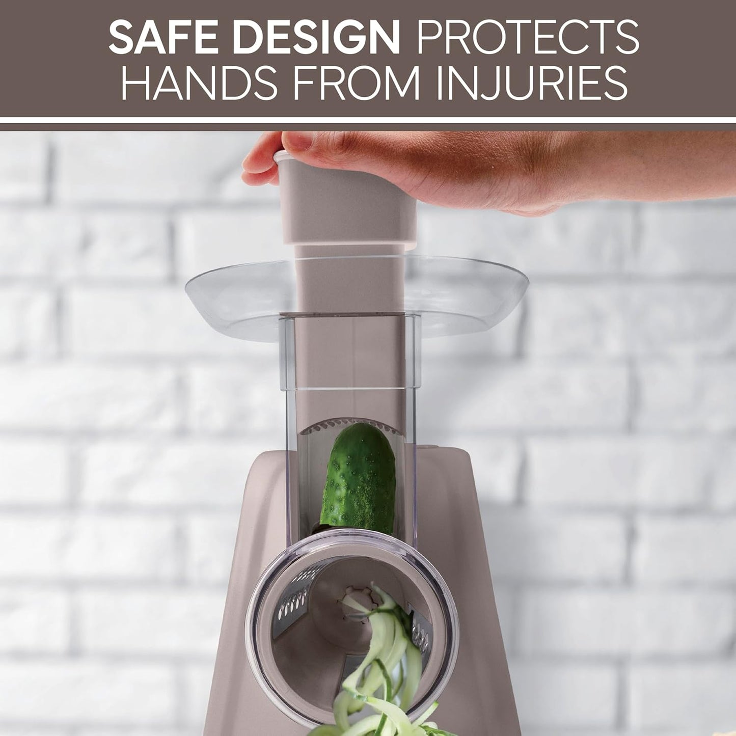 COOK WITH COLOR 5-in-1 Electric Slicer, 150W Food Prep Machine – Parmesan Shredder, Fine & Coarse Graters, Potato Grater, Vegetable Slicer, Compact Design for Bowl Prep, Warm Grey