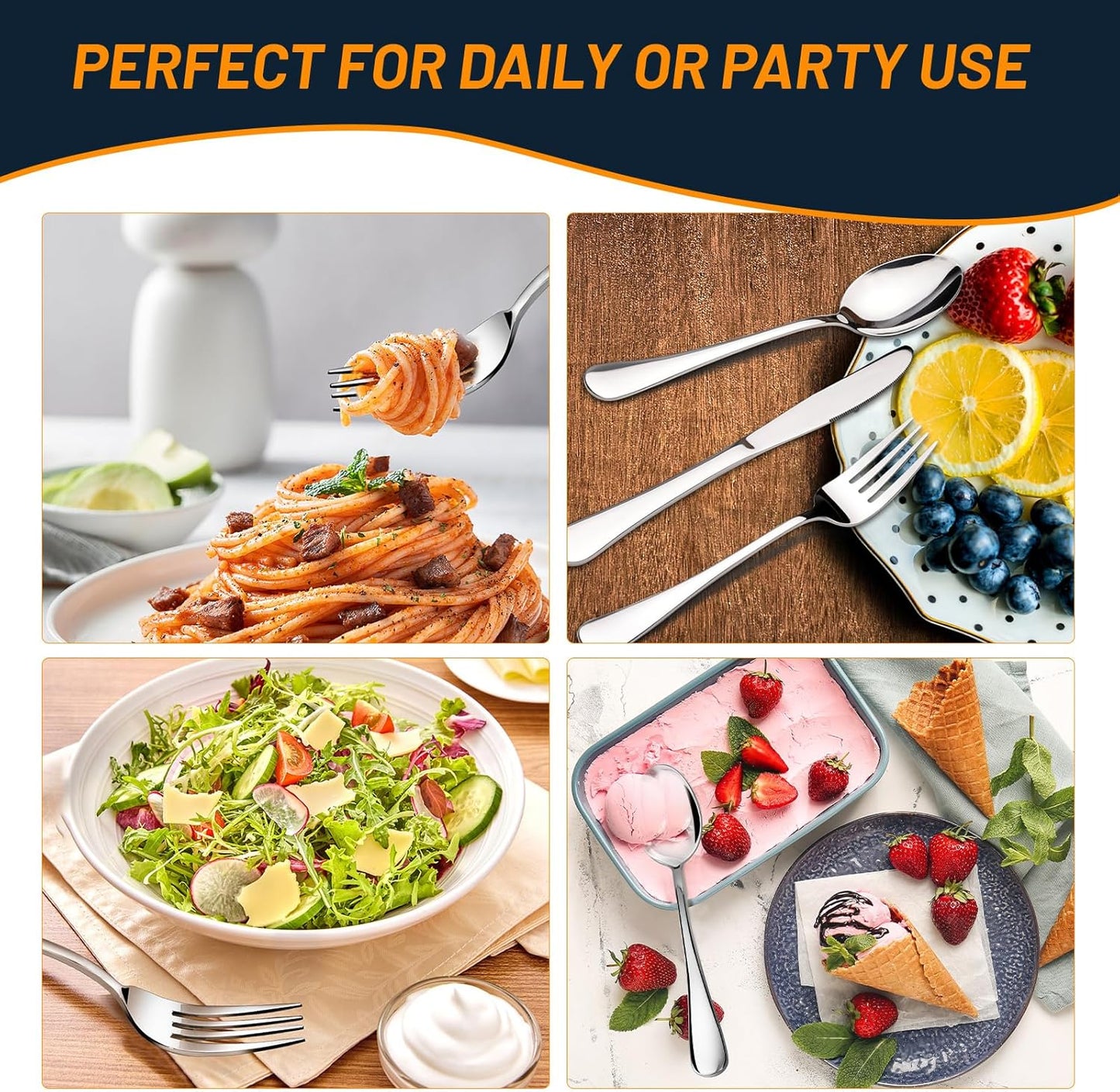 Silverware Set, 40 Piece Stainless Steel Cutlery Sets for 8, Heavy Duty Flatware, Mirror Polished Forks Spoons and Knives Set, Reusable Utensils for Home Kitchen, Dishwasher Safe