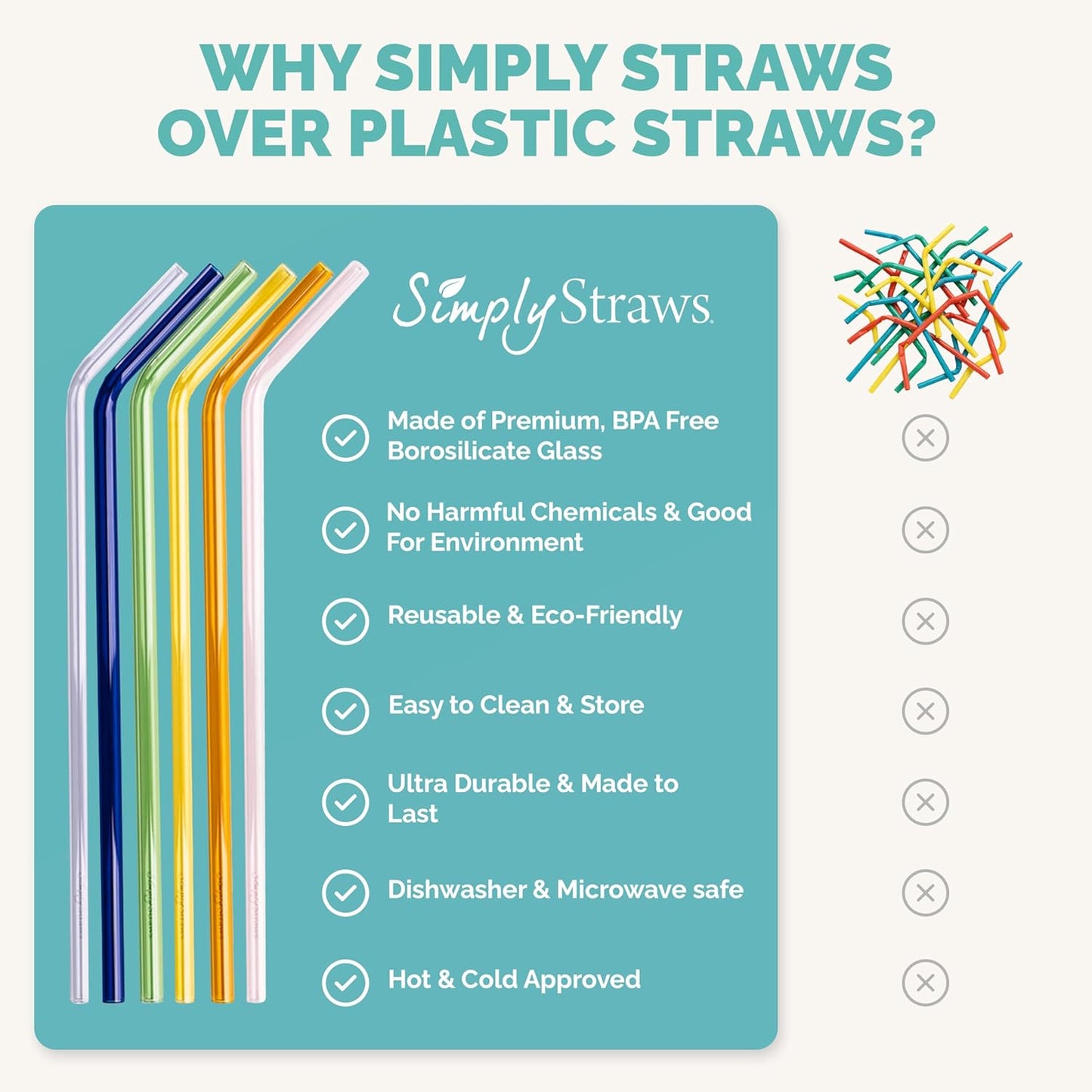 Simply Straws 8 Inch Glass Straws Bent (6-Pack) – Reusable Glass Straws for Pints & Juice Drinkware, with Cleaning Brush – Dishwasher Safe, Hot & Cold Use, BPA-Free (Iridium)