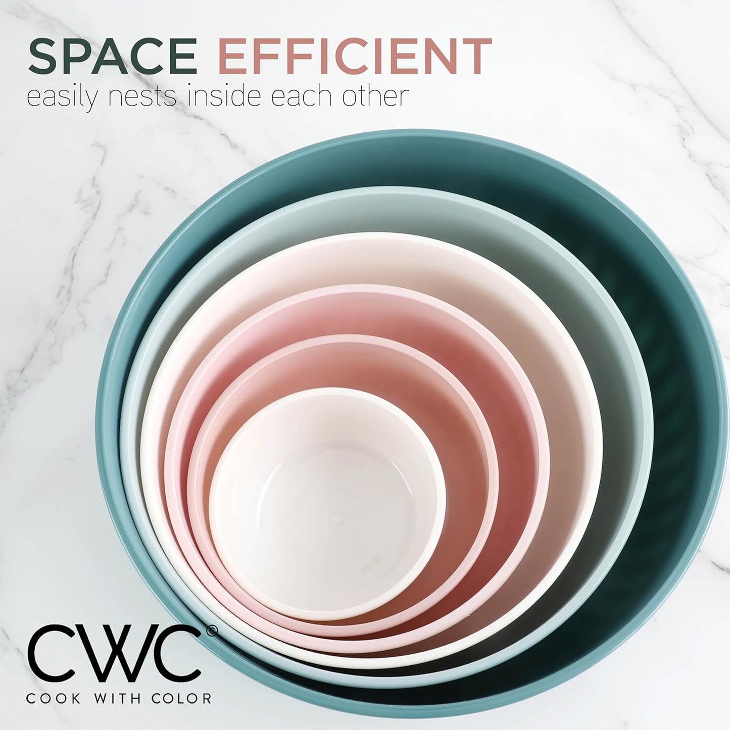 COOK WITH COLOR Prep Bowls with Lids- Wide and Deep Nesting Plastic Small Mixing Bowl Set with Lids, 12 Piece Set - Wide Bowls, Teal and Pink