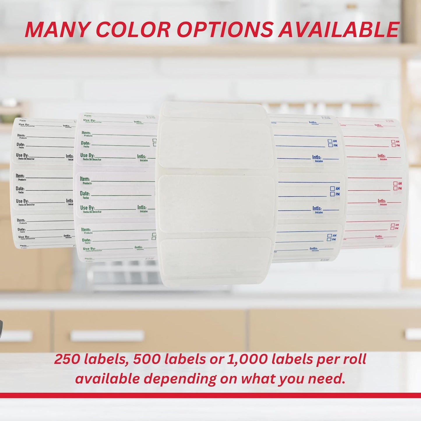 2x1 Dissolvable Food Labels, 250 Label Stickers, Bottle Labels for Storage Bins, Sticker Labels for Food containers, (250, Green)