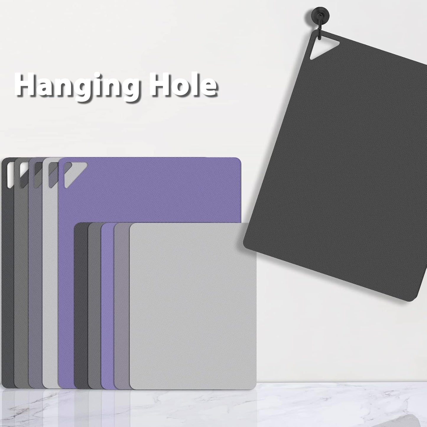 WK Plastic Flexible Cutting Boards for Kitchen, Flexible Cutting Board Mat Set of 10, Non Slip Cutting Mats with Hole, BPA Free, Dishwasher Safe, Multi Size