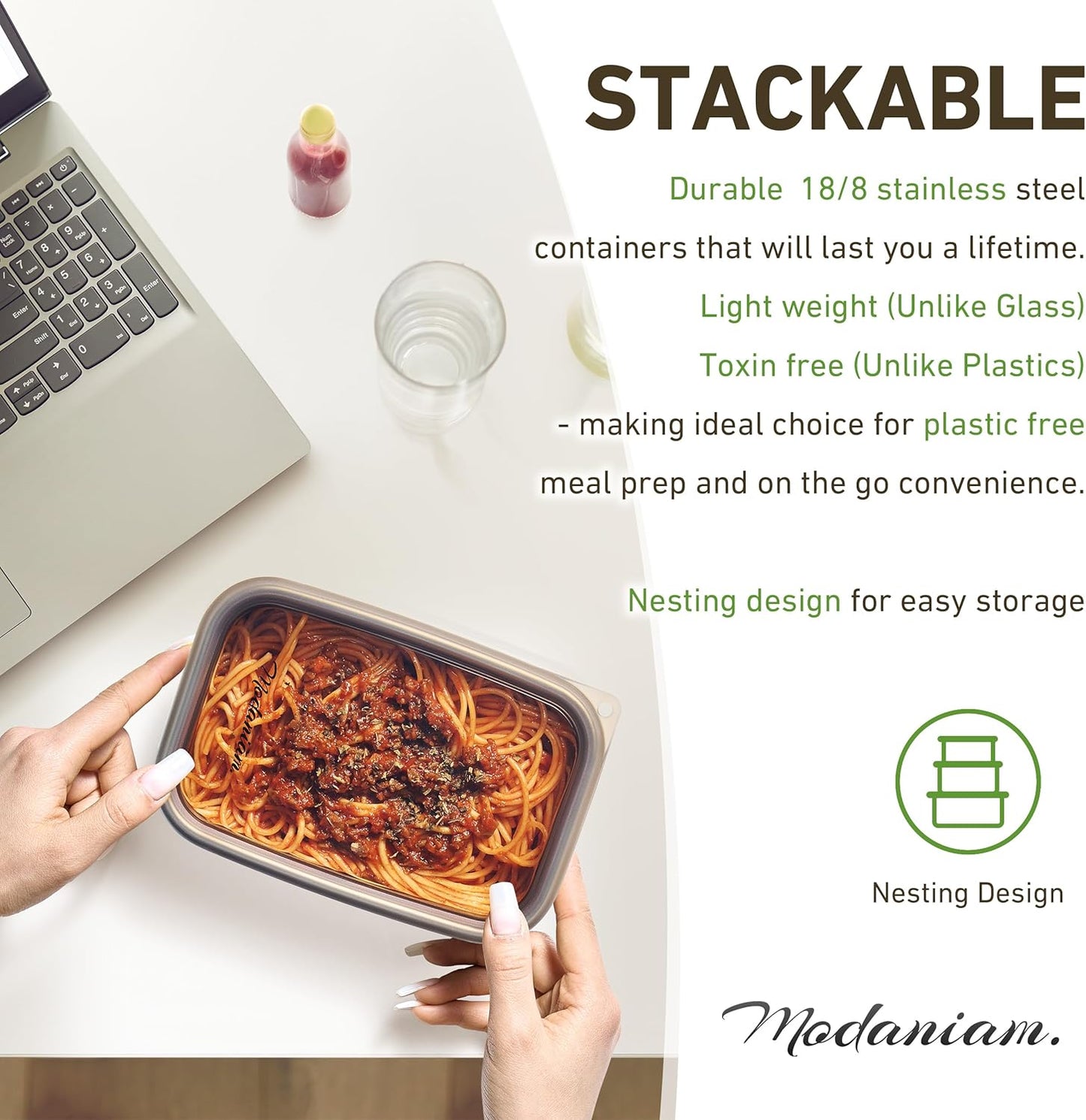 Flexibento - Stainless Steel Nesting Lunch Containers with clear Silicone Lids, Leak Proof & Dishwasher Safe|Set -20,30, 40 OZ| Bento Box | Meal prep|Metal lunch Box for adults