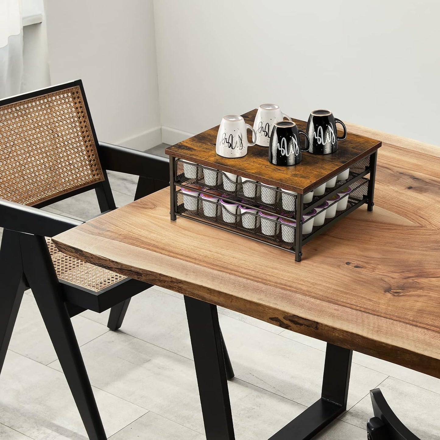 Coffee Pod Drawer Holder Coffee Pod Storage Organizer for Counter 2 Tier Coffee Pod Holder 72 Capacity Capsule Storage Rack with Sliding Baskets for Home Office (Brown)