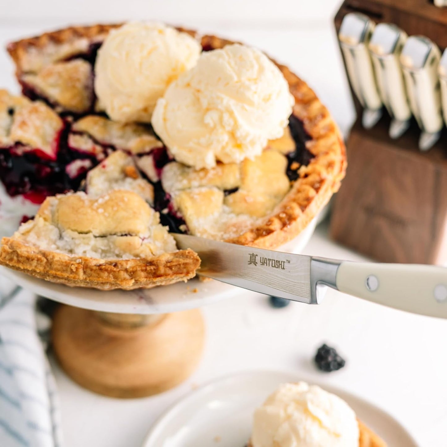 Yatoshi 12 Piece White Knife Block Set - Pro Kitchen Knife Set Ultra Sharp High Carbon Stainless Steel with Ergonomic Handle