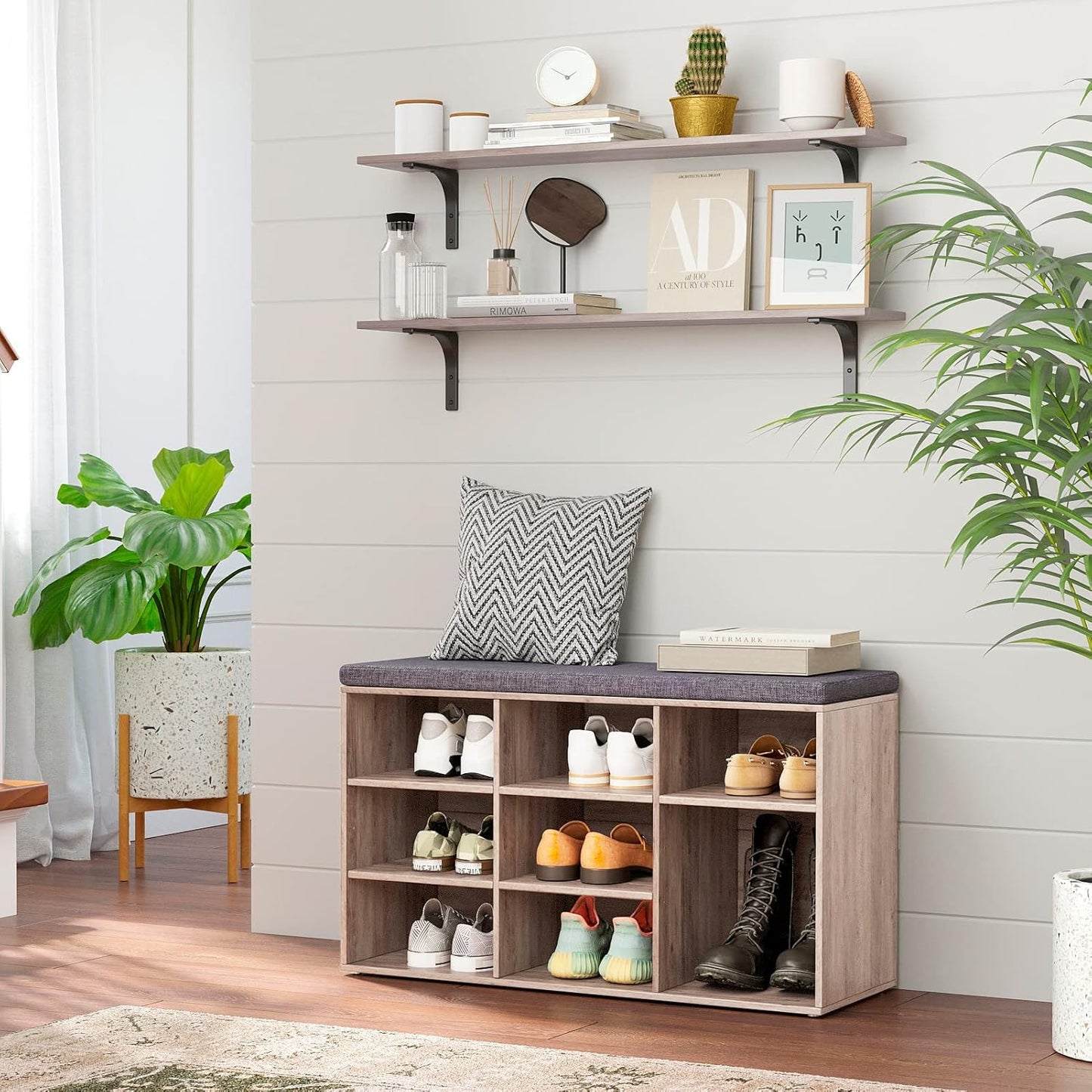 DINZI LVJ Long Wall Shelves, 39.4Inch Wall Mounted Shelves Set of 2, Extra Large Floating Storage Ledges with Sturdy Metal Brackets for Living Room, Bathroom, Bedroom, Kitchen, Greige