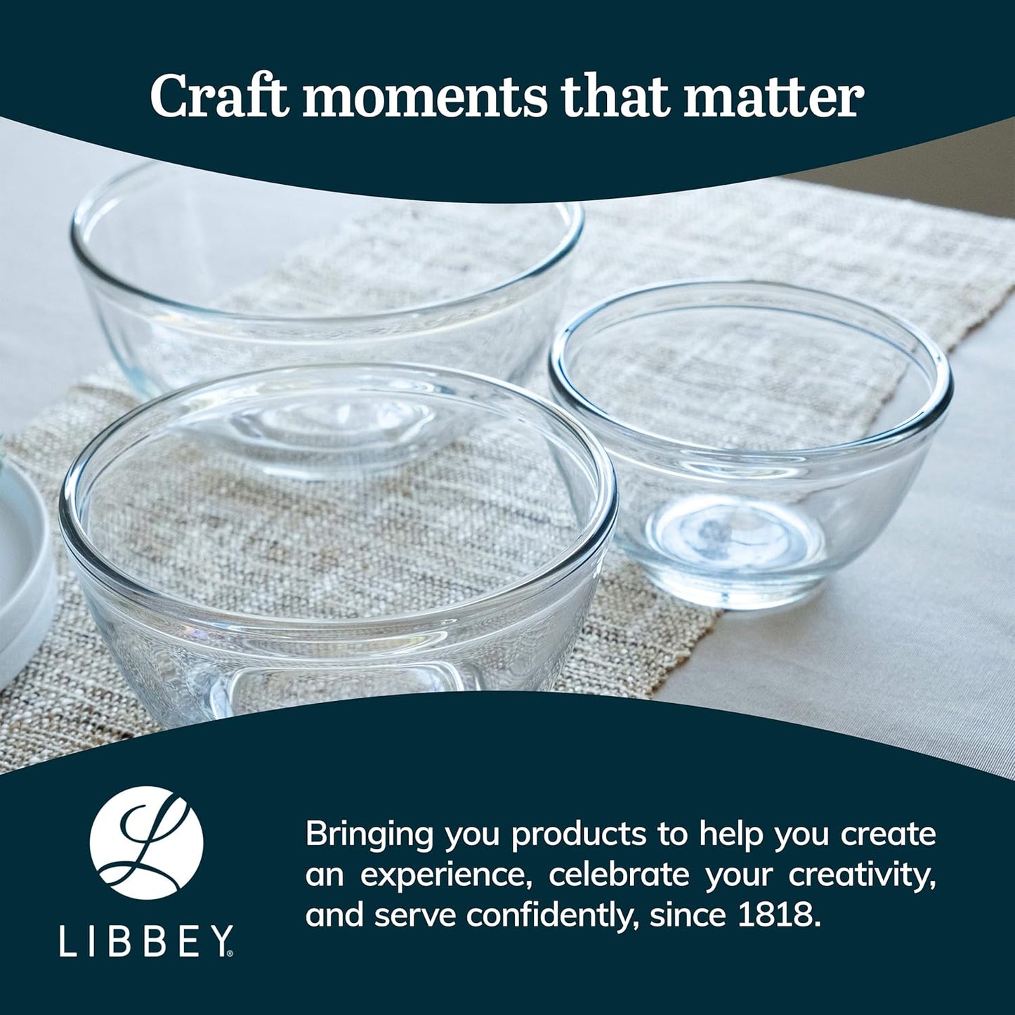 Libbey Baker's Basics 3 Piece Glass Mixing Bowl Set, Multi Size