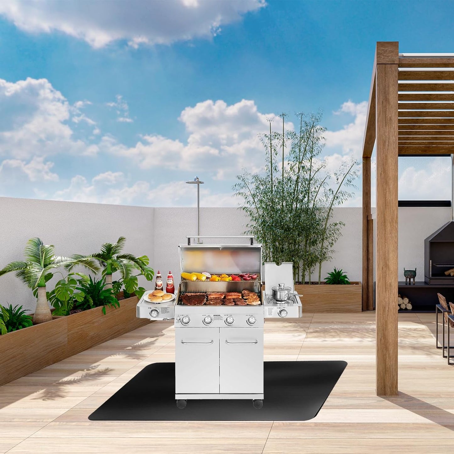 Large 65x40 inch under Grill Mats for Outdoor Grill - Double-sided Fireproof Fire Pit Mats for under Fire Pit Fireplace- Waterproof BBQ Mat under BBQ -Grill Floor Pad for Patio Deck Protector