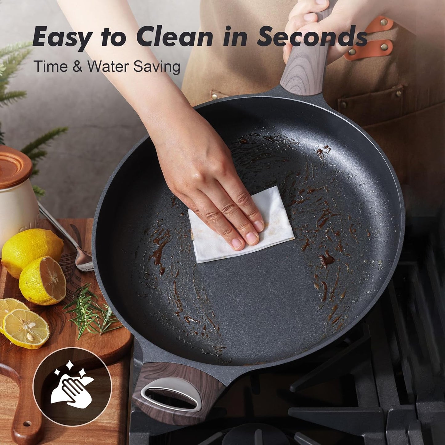 SENSARTE Ceramic Nonstick Frying Pan Skillet with Lid, 12.5 Inch Non Stick Pan Omelette Pans, Healthy Kitchen Cooking Chef's Pan, Free of Intentionally Added PFOA/PFOS, Induction Compatible, Black