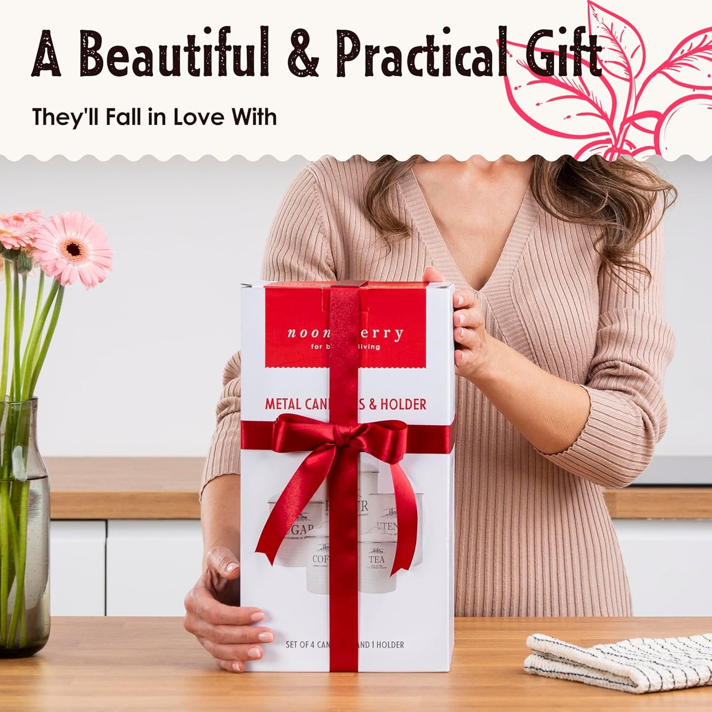 Kitchen Canisters for Countertop – Set of 5 White Canister Sets for the Kitchen Counter - Sugar and Flour Airtight Containers - Rustic Farmhouse Storage