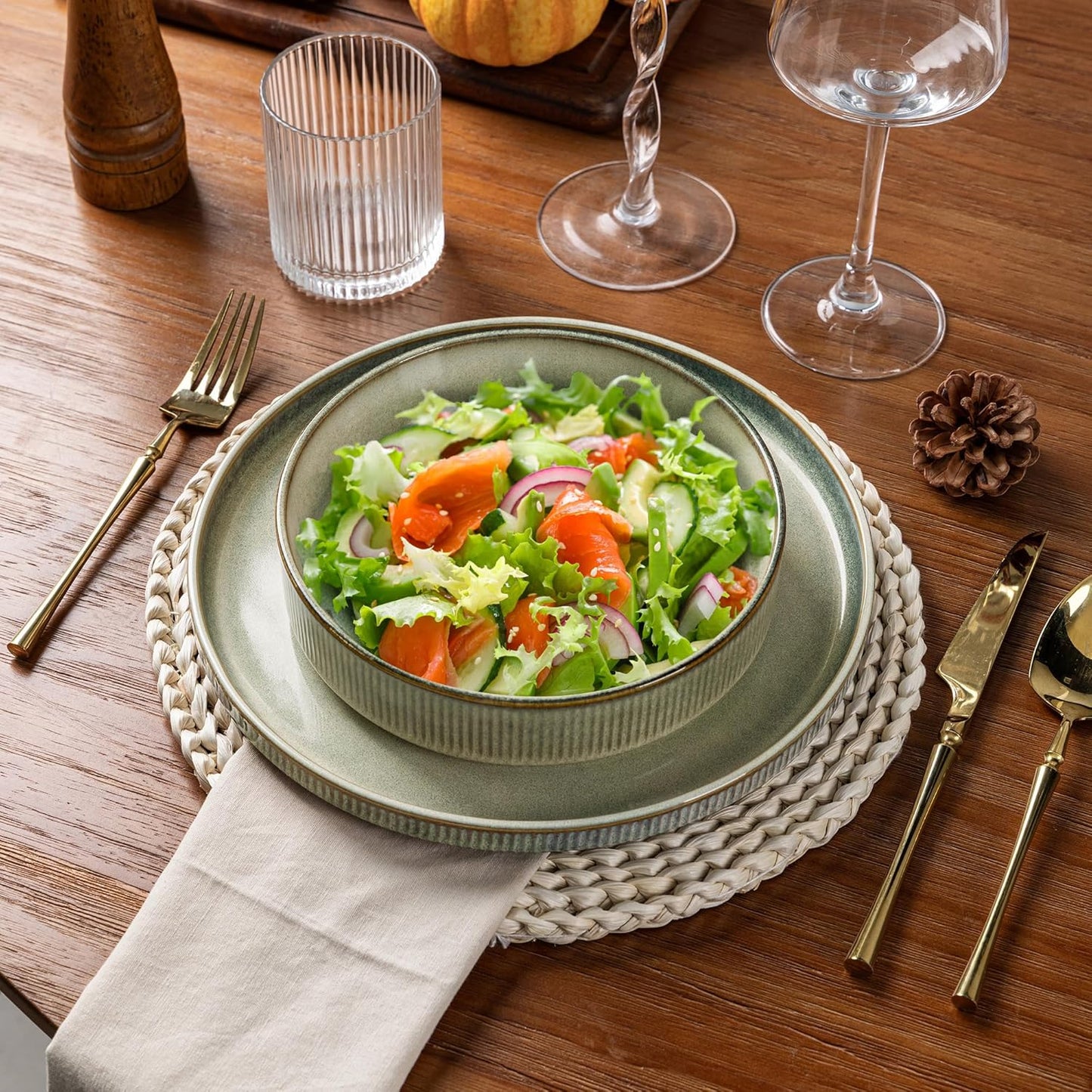 GBHOME 7.5'' Stoneware Pasta Bowls, Serving Bowls Set of 6 for Kitchen, Double Reactive Glaze Bowls for Fruit,Pasta,Salad,Oatmeal,Meal, Microwave Safe (6 pcs)