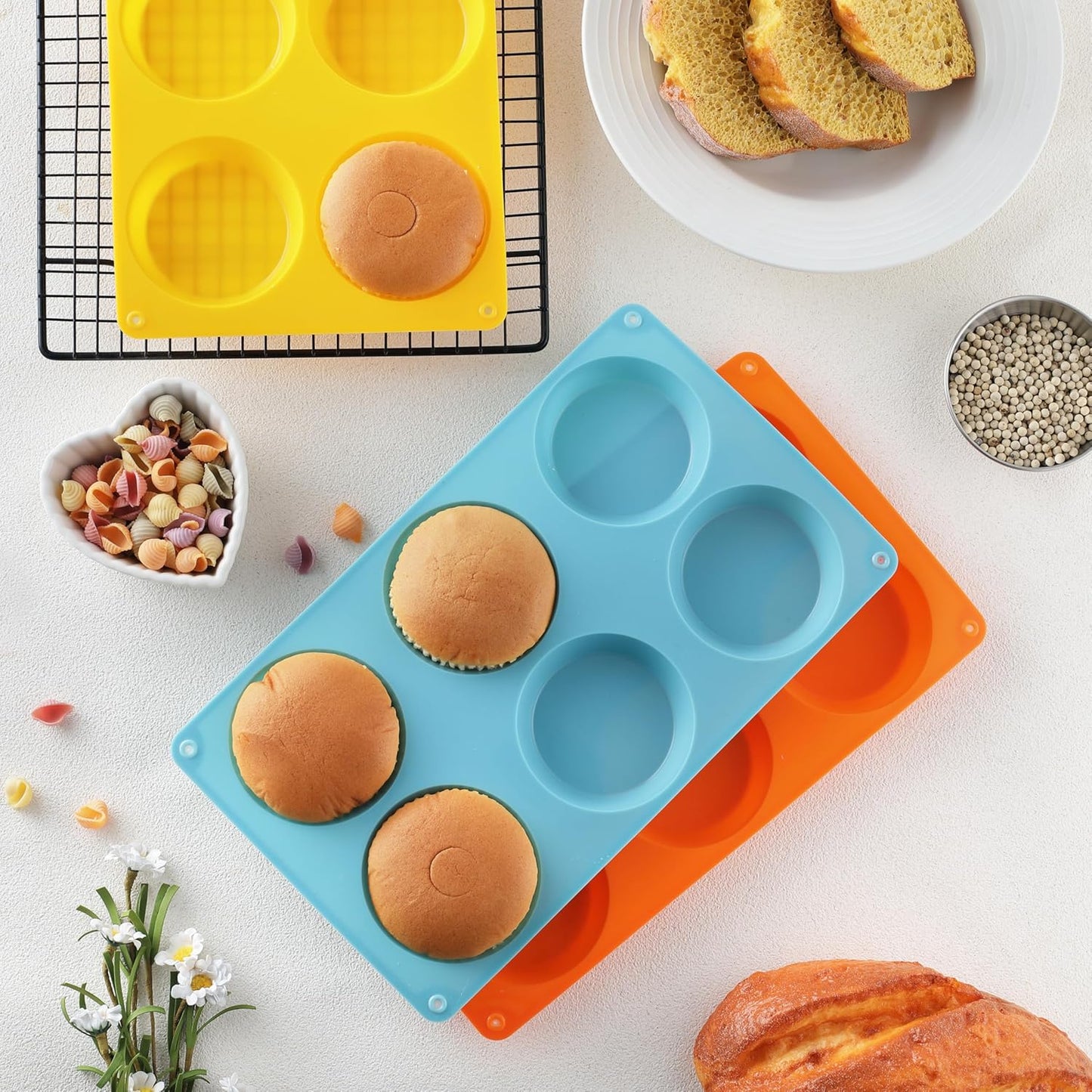 Muffin Top Pan, Silicone Egg Mold for Breakfast Sandwiches, Non-Stick 3" Round Egg Molds for Muffin Top, Whoopie Pies, Corn Bread, Tarts (Set of 3)