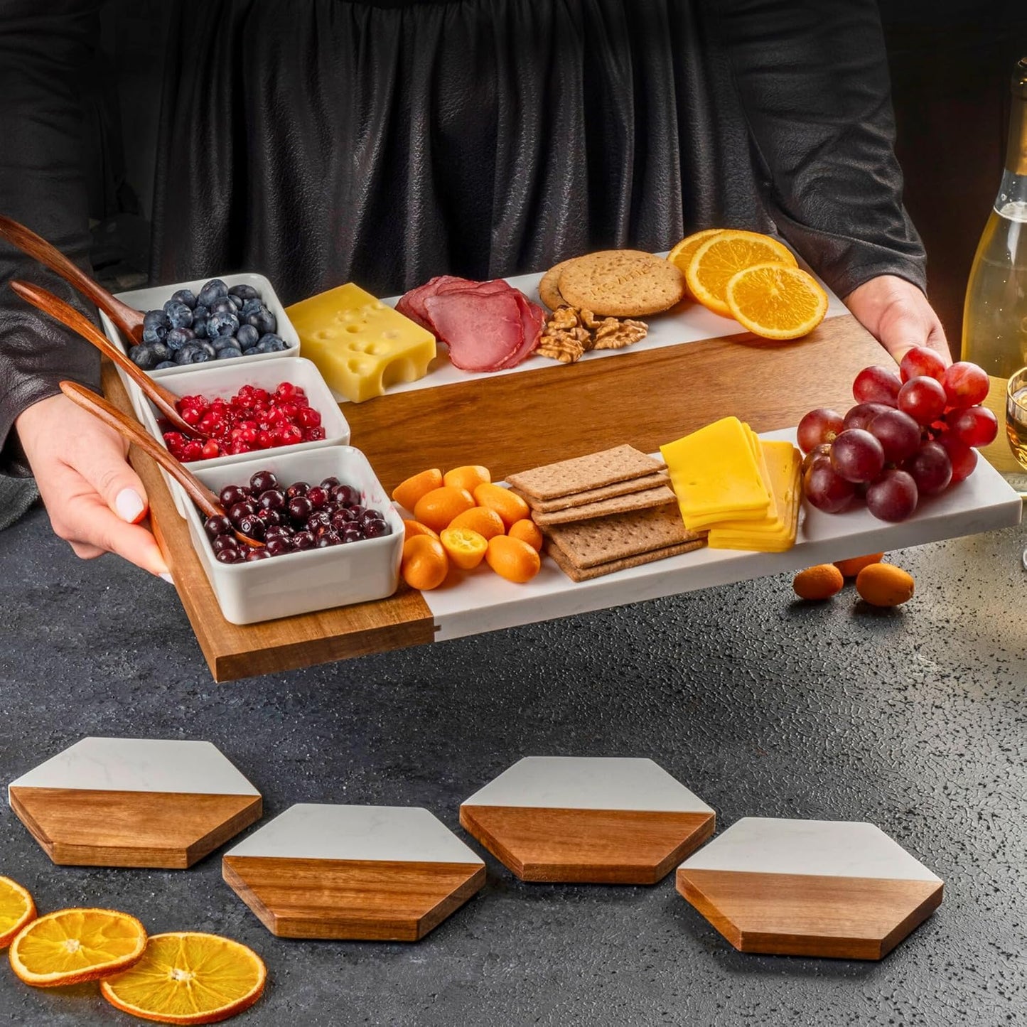 Personalized Charcuterie Board - Custom Engraved Wooden Marble Cheese Boards for Bridal Shower, Wedding, Housewarming, Birthday & Anniversary Gifts - Perfect Gift for Couples & Women