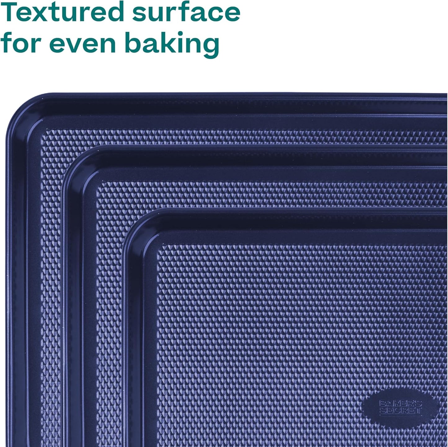 Baker's Secret Baking Sheets Non Stick, 3x Cookie Sheets for Oven, Diamond Texture Premium Air Flow, Set of 3 Baking Trays, Extra Thick 0.6mm with Diamond Base PFOA, PFOS, PTFE and PFAS free Bakeware