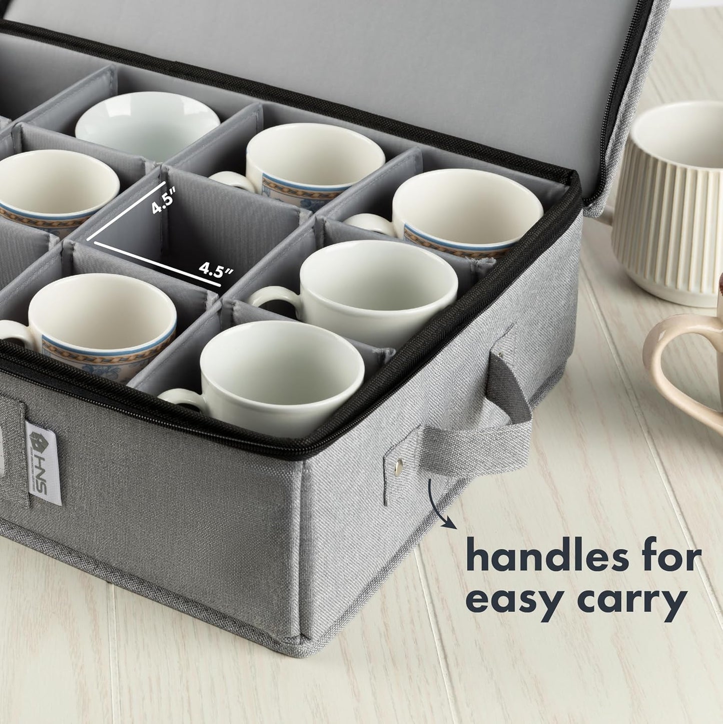 Hard Shell China Storage Containers 5-Piece Set Moving Boxes for Dinnerware, Glasses, Plates, Mugs and Saucers Sturdy Dish Organizer with Dividers for Seasonal Storage - Service for 12 - Gray
