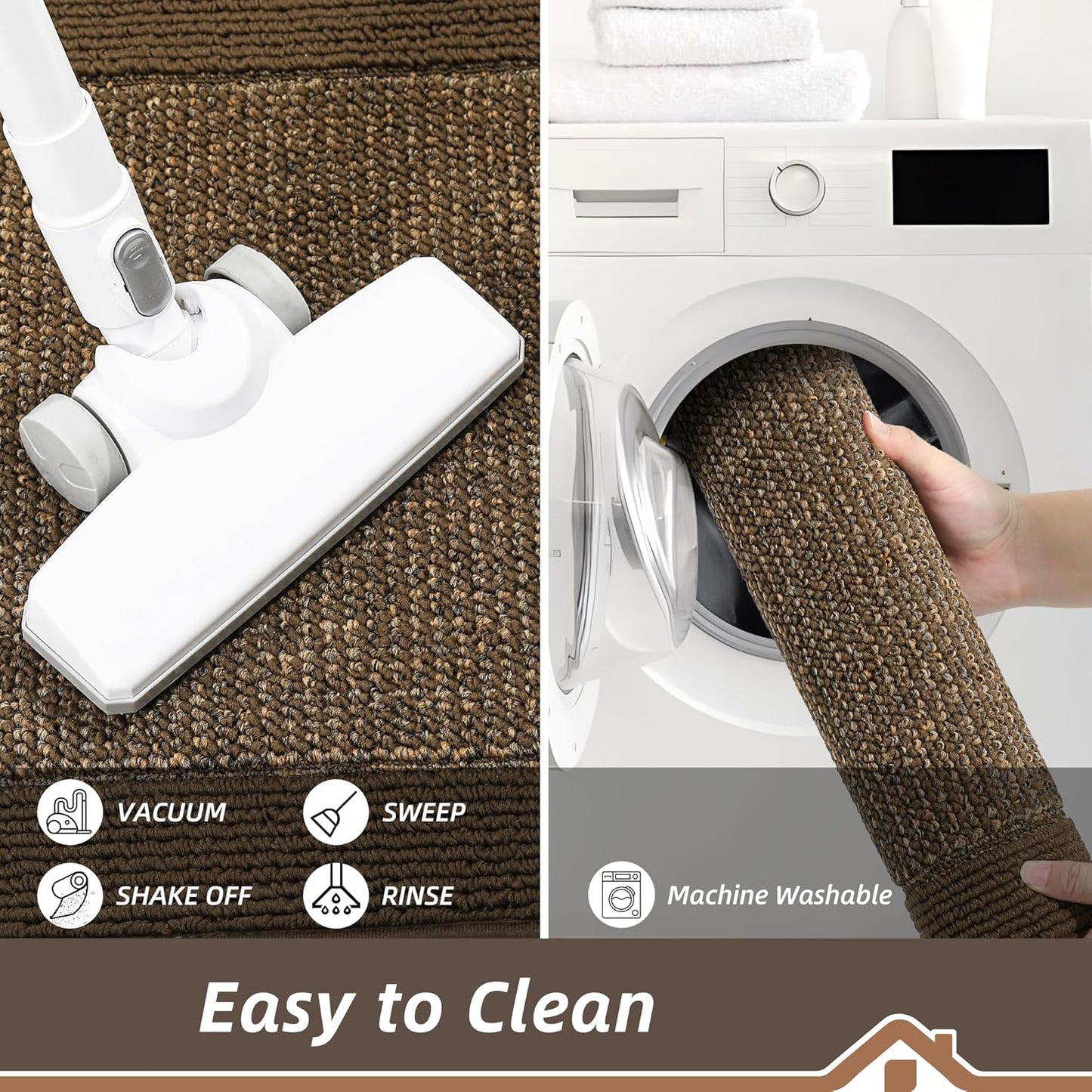 BEQHAUSE Kitchen Rugs and Mats Set of 2 Non-Slip Kitchen Mats for Floor, Absorbent and Stain Resistant Kitchen Runner, Machine Washable Rugs for Kitchen, Laundry & Sink, 20"x32"+20"x48", Brown