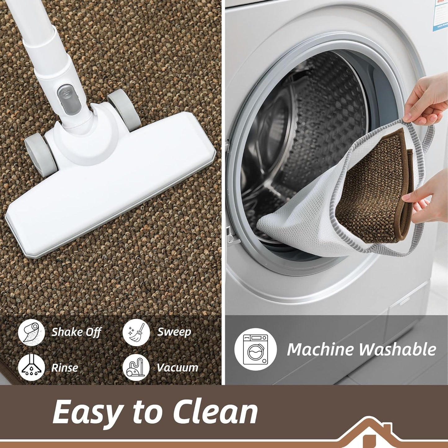 BEQHAUSE Kitchen Runner Rugs 20"x48", Non-Slip Kitchen Mats for Floor, Super Absorbent and Stain Resistant Kitchen Rug, Machine Washable Rugs for Kitchen, Hallway, Laundry & Sink, Brown