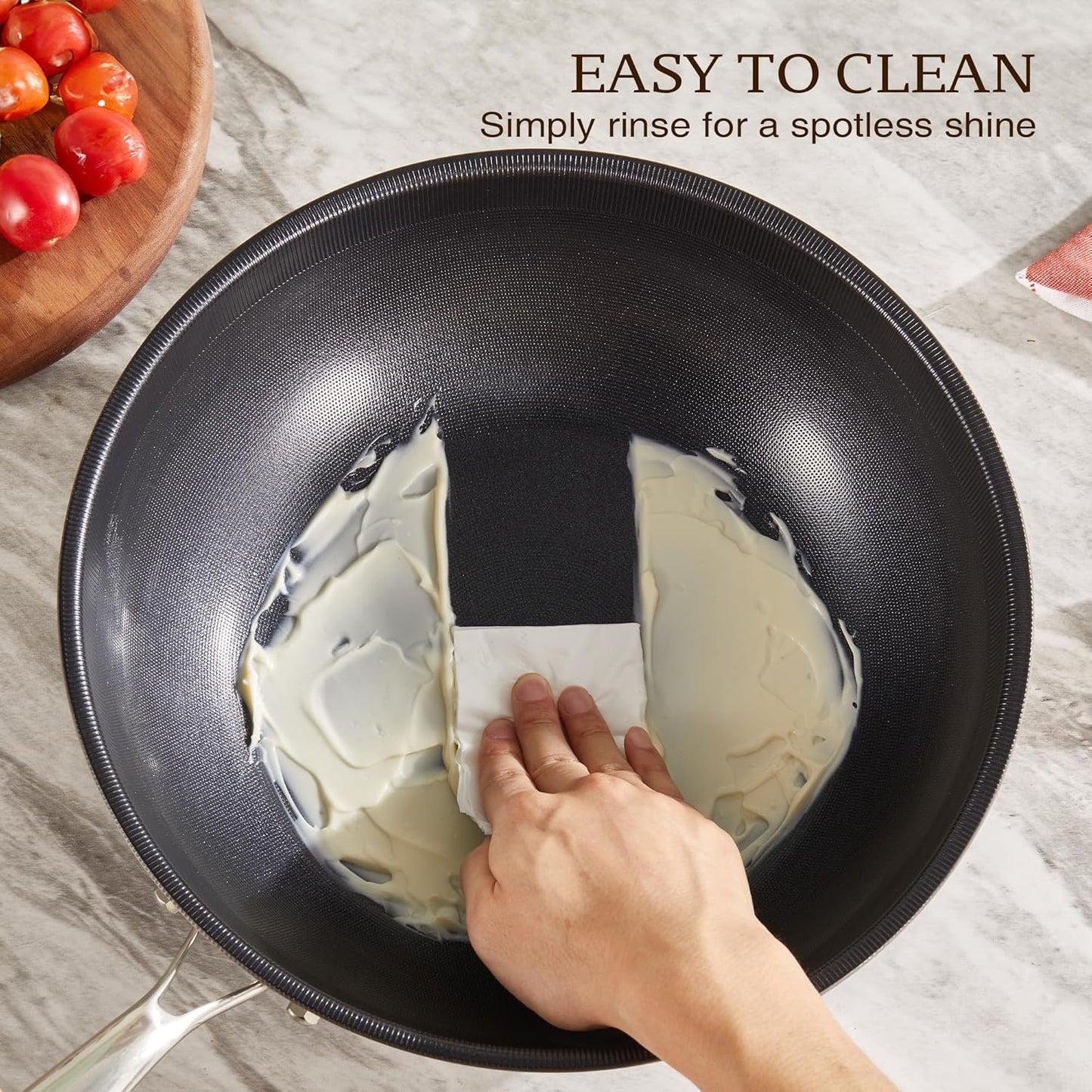 KITEXPERT Non Stick Wok Pan with Lid,12" Titanium Ceramic Pan Nonstick Stainless Steel Stir-fry Pans, PFAS PFOA & PTFE Free, Quick-Cool Handle, Dishwasher & Oven Safe, Compatible with All Cooktops