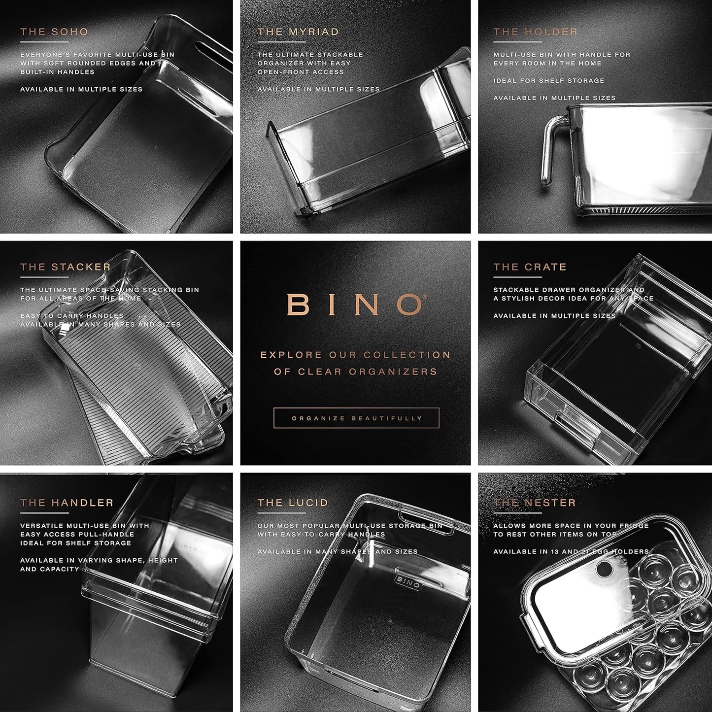 BINO | The Lodge Collection | Plastic Storage Bins - 2 Pack | Multi-Use Organizer With Built-In Handles | BPA-Free | for Pantry, Home, Fridge, and Freezer Organization