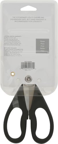 KitchenAid All Purpose Kitchen Shears with Protective Sheath Durable Stainless Steel Scissors, Dishwasher Safe, Soft Grip Comfort Handle, 8.72 Inch, Black