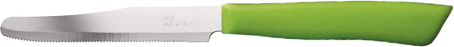 Tredoni 6 kitchen Knives - 4.3"/11cm Italian Stainless Steel Serrated Vegetable/Steak/Table Knife Cutlery, Rounded Tip (Green)