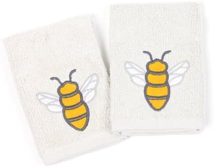 MUkitchen Cotton Dish Cloth Set with Scrubber, 12x12 in, 2 Pack (Bees)