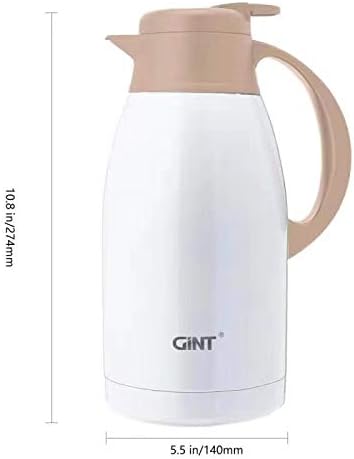 GiNT Stainless Steel Thermal Coffee Carafe, Double Walled Vacuum Thermal Carafe, Water and Beverage Dispenser,12 Hour Heat Retention，65 OZ /1.9 Liter White