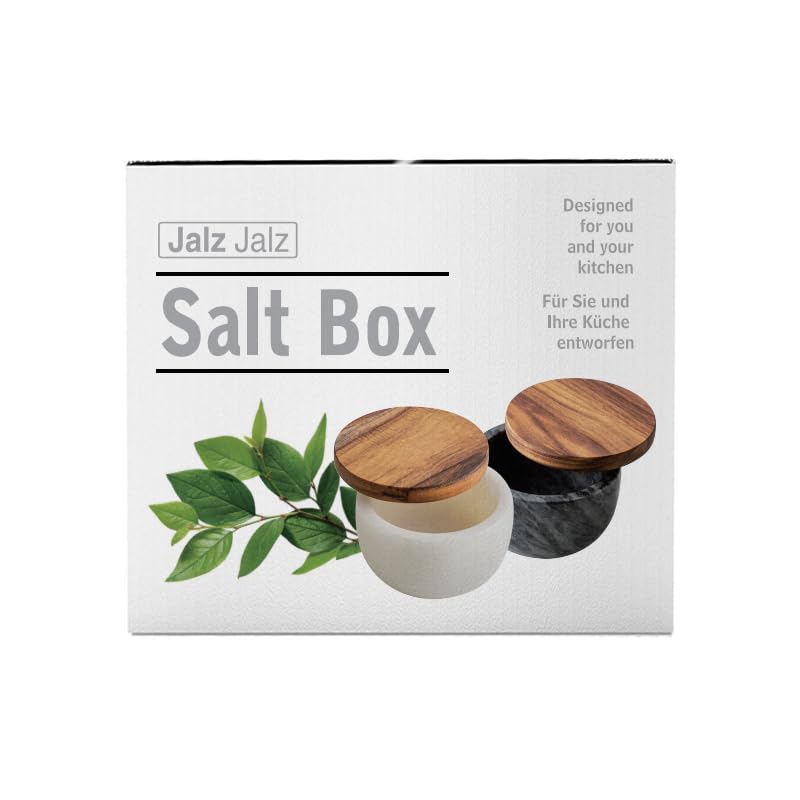 Salt Box Salt cellar with spoon Black Marble Base Natural Acacia Top Decorative Boxes Spice Seasonings Keeper Salt Container Elegant Design Salt Cellar Spice Cellar