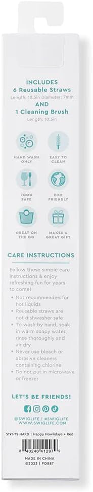 Swig Life Reusable Straws Happy Howlidays + Red Tall Straw Set & Cleaning Brush, Each Straw is 10.25 inch Long (Fits Swig Life 20oz Tumblers, 22oz, and 32oz Tumblers)
