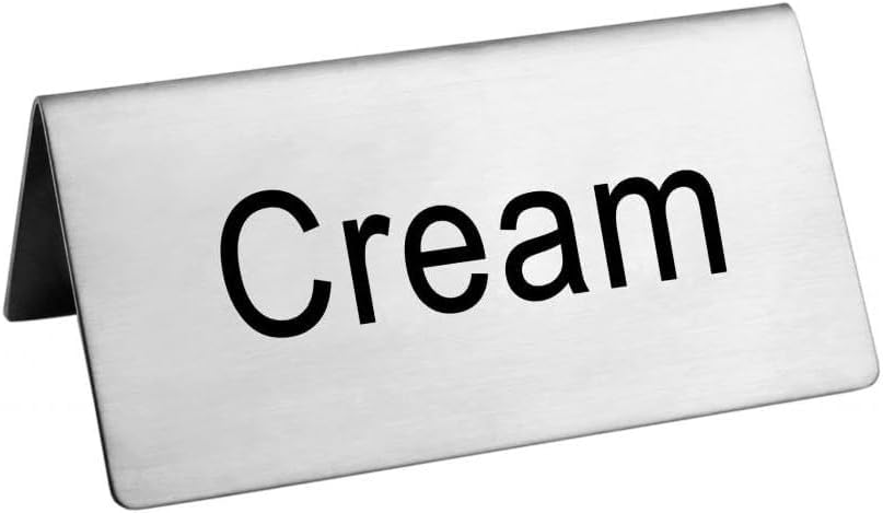 New Star Foodservice Stainless Steel Table Tent Sign (Silver (Cream), 3 x 1.5-Inch (Set of 2))