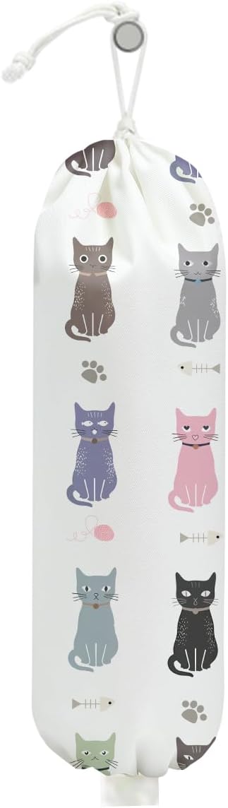 Cat Plastic Bag Holder, Wall Mount Grocery Bag Holder for Plastic Bags, Large Reusable Grocery Bags Organizer Storage Dispenser for Home Kitchen Pantry Decor, Cat Lover Gifts for Women