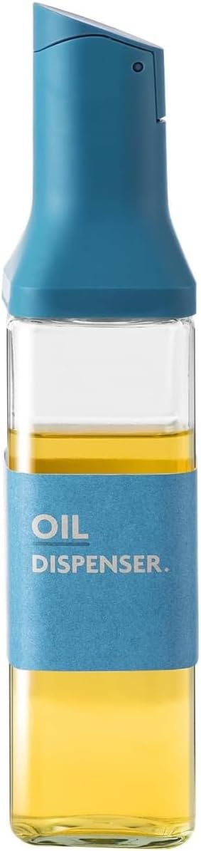 Olive Oil Dispenser for Cooking - 16oz Leakproof Glass Oil Dispenser Bottle with Gravity Spout, Air Fryer, BBQ, Healthy Salad & Non-Stick Pans,BPA-Free,Easy to Refill and Use,Blue