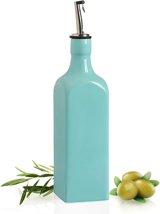 Sweejar 19 Fl Oz Ceramic Olive Oil Dispenser Bottle with Spout, Large Oil Dispenser for Kitchen, Opaque EVOO Oil and Vinegar Cruet for Cooking, Oil Container for Avocado Oil, Pack of 1 (Turquoise)
