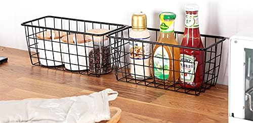 LeleCAT Small Wire Stroage Baskets, Wire Baskets for Kitchen Cabinets, Pantry, mall bags of tea and seasoning packets, Bathroom, Black, 2 Pack