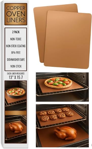 Copper Oven Liners 2-Pack | Reusable Non-Stick Oven Protectors for Electric & Gas Ovens, 13" x 15.7" Heat Resistant Mats
