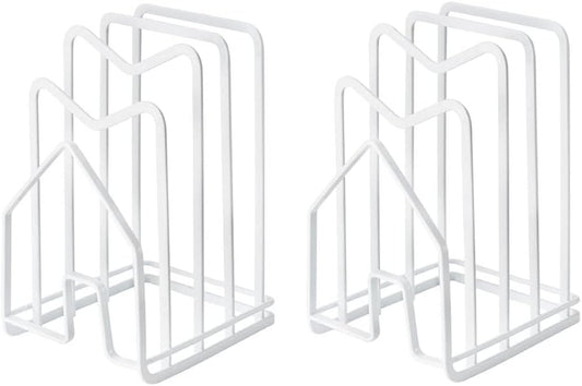 SUNFICON 2 Pack White Cutting Board Holder Rack Pot Pan Lids Holder Chopping Board Organizer Thin Bakeware Tray Dry Display Stand Kitchen Countertop Cabinet Office