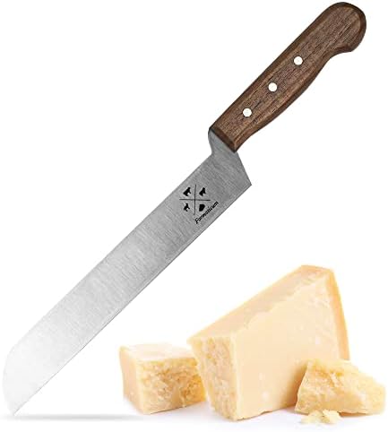 Formaticum - Professional Cheese Knife - 8" x 1.25" Firm & Hard Cheese Slicer, Rust-Proof Stainless Steel Blade with Solid Walnut Handle, Great Cheese Charcuterie Accessories - Handmade in Italy