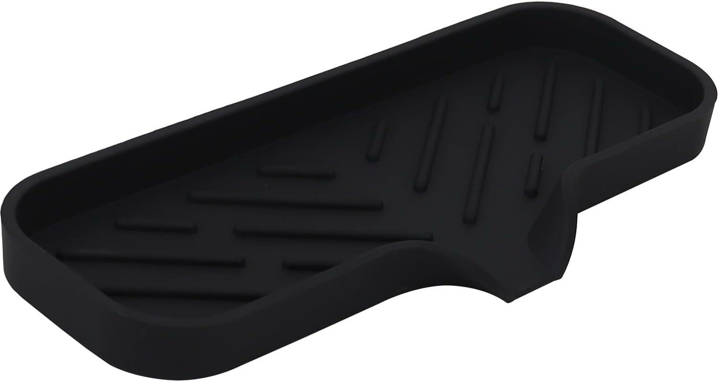 Silicone Bathroom Soap Dishes, Sponge Holder for Kitchen Sink, Shower Soap Holder with Drain, Soap Dispenser Tray, Soap Dish for Bottle, Cup, Sink or Counter Organizer - Black 9" x 3.15"