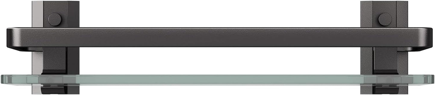 Danpoo Clear Tempered Glass Wall Shelf, Wall-Mounted Organizer for Bathroom, Kitchen(Matte Black)