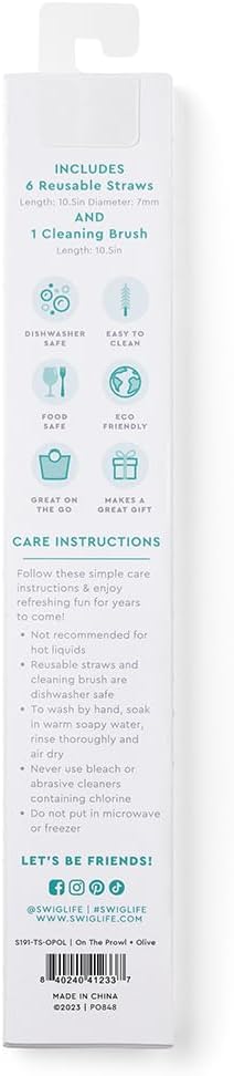 Swig Life Reusable Straws On the Prowl + Olive Straw Set & Cleaning Brush, Each Straw is 10.25 inch Long (Fits Swig Life 20oz Tumblers, 22oz, and 32oz Tumblers)