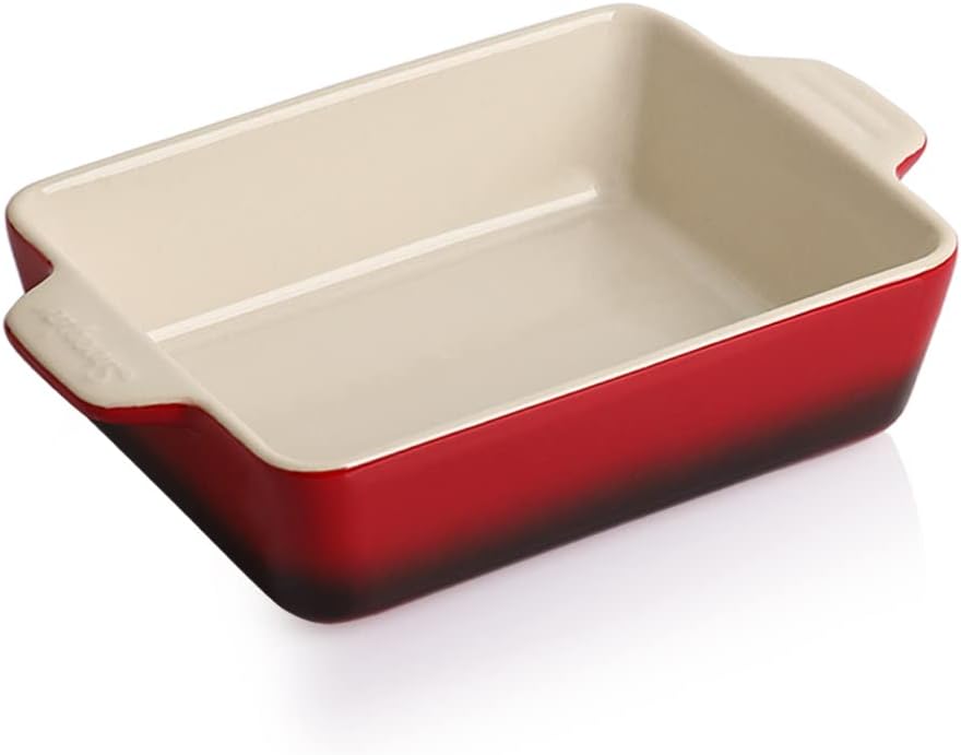 Sweejar Ceramic Baking Dish, Rectangular Small Baking Pan with Double Handles, 20 Oz for Cooking, Brownie, Kitchen, 6.5 x 4.9 x 1.8 Inches (Gradient Red)
