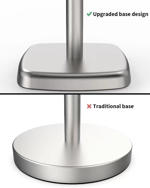 Paper Towel Holder Countertop, Paper Towel Dispenser Standing Weighted Base Non-Slip, Fit Most Size Tissue Roll, Stainless Steel Paper Towel for Home Kitchen Countertop Tabletop, Sliver