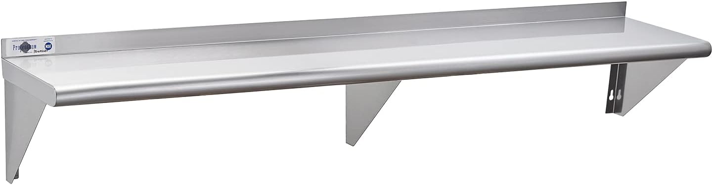 Profeeshaw NSF Stainless Steel Shelf 12” x 72”, 345 lb Commercial Shelves Wall Mounted Metal Shelving with Backsplash and 2 Brackets for Restaurant, Bar, Utility Room, Kitchen and Garage