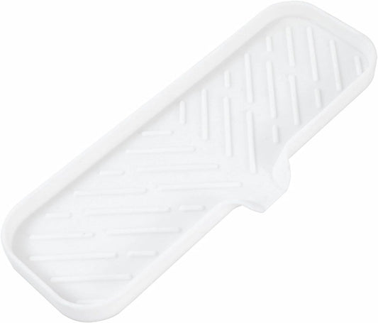 Silicone Bathroom Soap Dishes with Drain Spout-Bathroom and Kitchen Sink Organizer,Sponge Holder,Dish Soap Tray,Perfect for Dispenser,Scrubber,Bottle,Cup on Sink or Counter-White 12"×4"