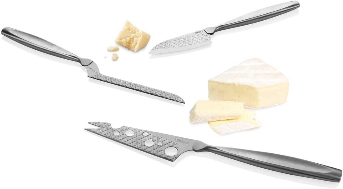 Boska Stainless Steel Cheese 3 Knife Set - Great for Cheese - Multi-Purpose Cheese Slicer - Handheld Slicer - Silver Non-Stick - Dishwasher Safe - For Kitchen Cooking