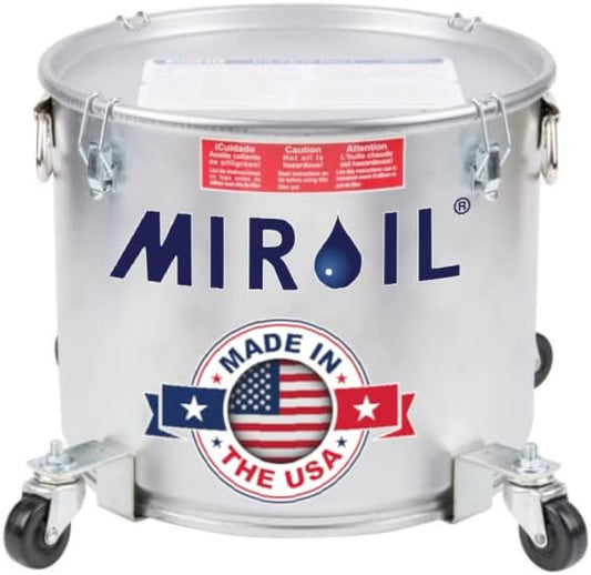 MirOil 5 Gallon Oil Disposal Caddy with Caster Wheels, USA Made Deep Fryer Grease Bucket Pot with Lid Lock &Lock Clips, 35lb Frying Oil Disposal Storage Container, Filtering Hot Cooking Grease - #40LC