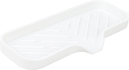 Silicone Bathroom Soap Dishes, Sponge Holder for Kitchen Sink, Shower Soap Holder with Drain, Soap Dispenser Tray, Soap Dish for Bottle, Cup, Sink or Counter Organizer - White 9" x 3.15"