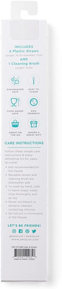 Swig Life Reusable Straws Stars & Stripes + Red Tall Straw Set & Cleaning Brush, Each Straw is 10.25 inch Long (Fits Swig Life 20oz Tumblers, 22oz, and 32oz Tumblers)