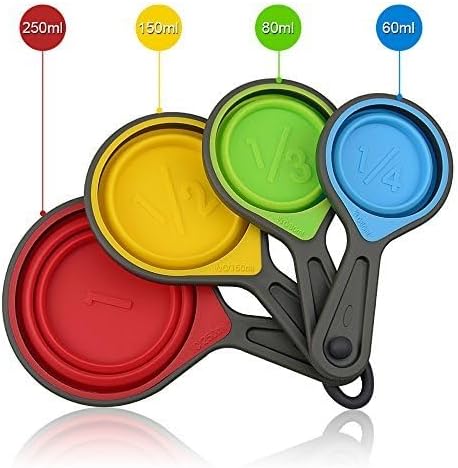 leepiya Measuring Cups and Spoons set, Collapsible Measuring Cups, 8 piece Measuring Tool Engraved Metric/US Markings for Liquid & Dry Measuring, Space Saving, BPA Free Silicone, Colorful