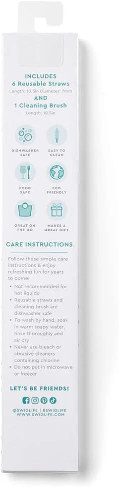Swig Life Reusable Straws Picnic Tall Straw Set & Cleaning Brush, Each Straw is 10.25 inch Long (Fits Swig Life 20oz Tumblers, 22oz, and 32oz Tumblers)